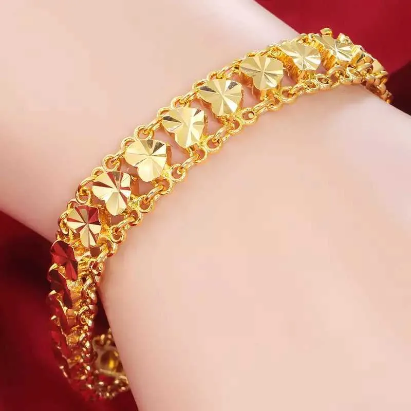 Lien chaîne 24k or Bracelet voiture fleur coeur mode Bracelet haute qualité femmes mariage fiançailles bijoux cadeau G230222