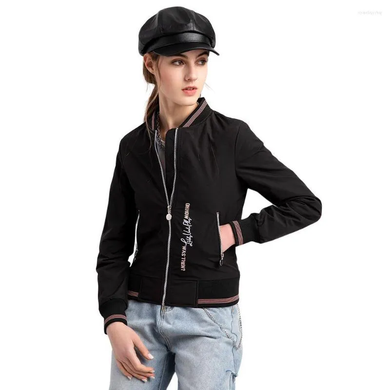 Women's Jackets 2023 Women's Autumn Jacket Fashion Embroidery Flight Suit Baseball Uniform Stand Collar Solid Color