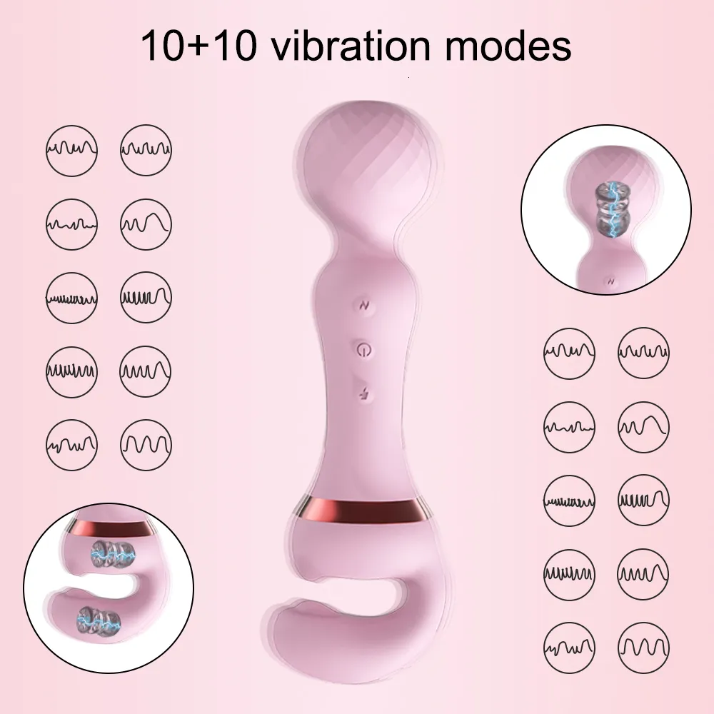 Vibrators Powerful 2 in 1 AV Vibrator Female Magic Wand Clitoris Stimulator USB Recharge 20 Modes G Spot Massa_voghion.com