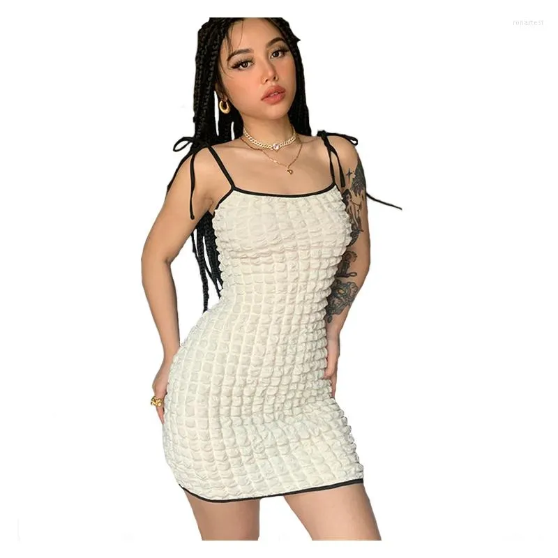 Robes décontractées GBVLGAR Solide Sexy Spaghetti Strap Skinny Mini Robe Femmes Été Y2K Mode Robe De Flanelle Empilée Soirée Femme