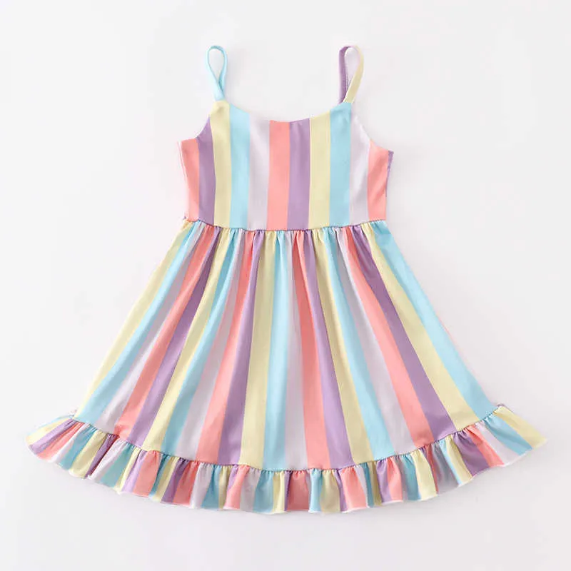 Robes de fille Girlymax Summer Baby Girls Couleur Stripe Plaid Citron Pastèque Floral Twirl Robe Boutique Vêtements Genou Longueur Sans Manches