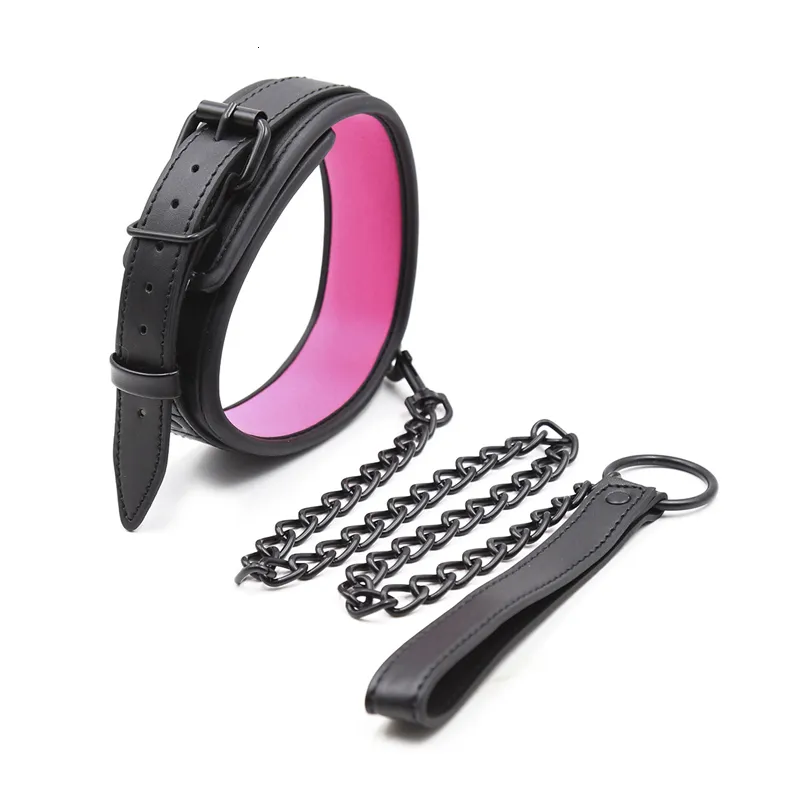 Läder bdsm halsband med koppel för vuxna bondage leksaker_voghion.com