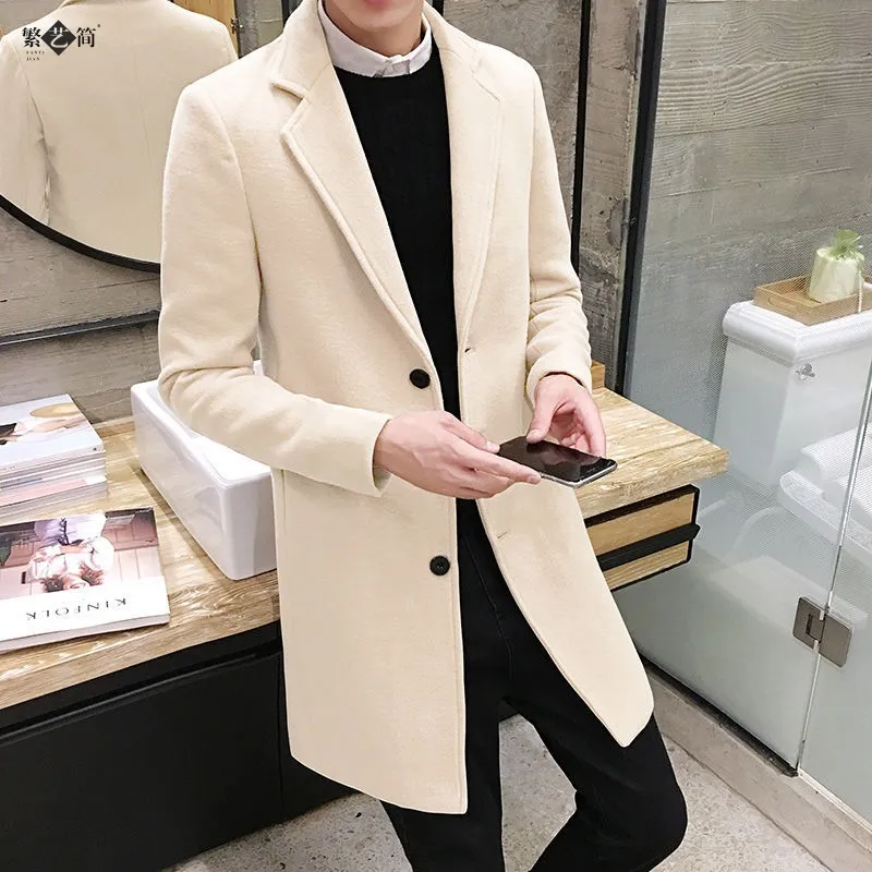 디자이너 겨울 남성 모직 트렌치 코트 긴 재킷 남자 패션 슬림 코트 10 색 옵션 오버코트 남자 검은 흰색 카키 레드 윈드 브레이커