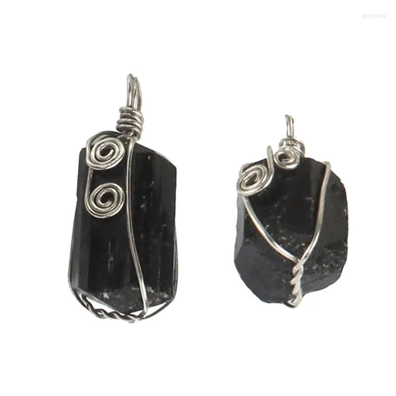 Naszyjniki wiszące DZIENNE Ręcznie robione przewodowe Dangle Kamienne Wisianty Nieregularne samorodki Rock Natural Black Tourmaline Męskie kobiety biżuteria