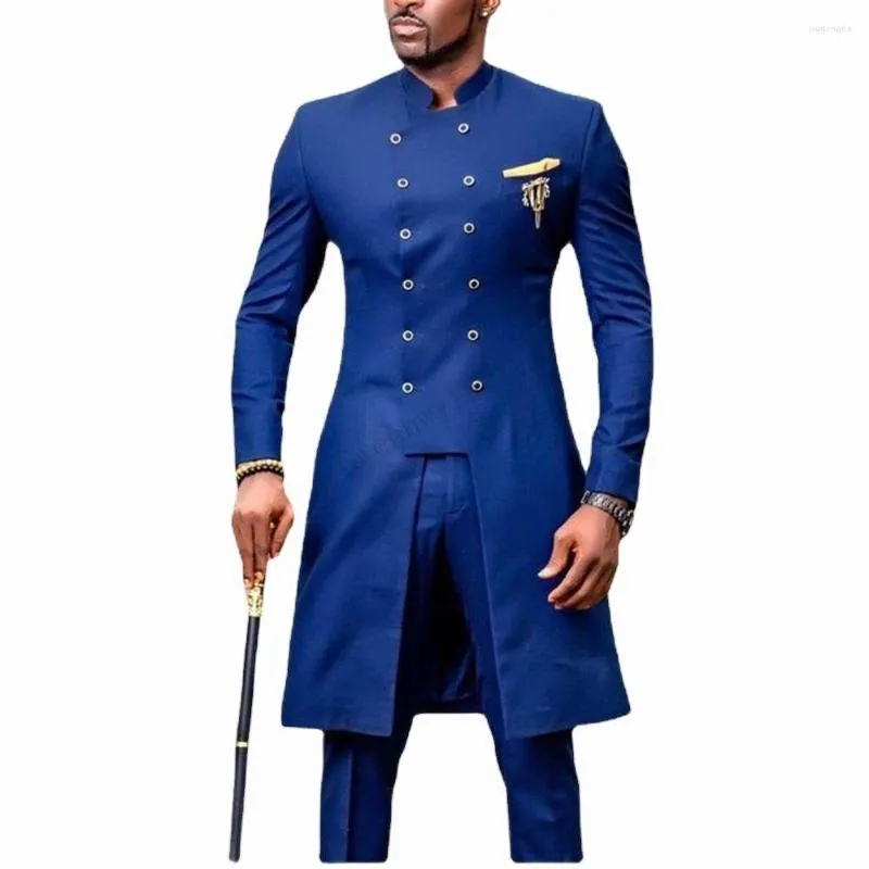 Costumes pour hommes Design africain Slim Fit hommes pour mariage marié Tuxedos bleu royal marié homme bal fête Blazer