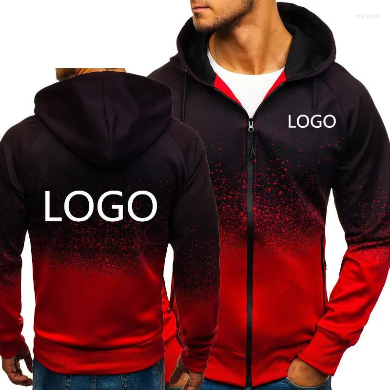 Men's Hoodies Gradient Color Men Custom Logo Car Anime Funny Print Mens Streetwear Fleece Zipper Jacket Hip Hop Harajuku Tracksuit