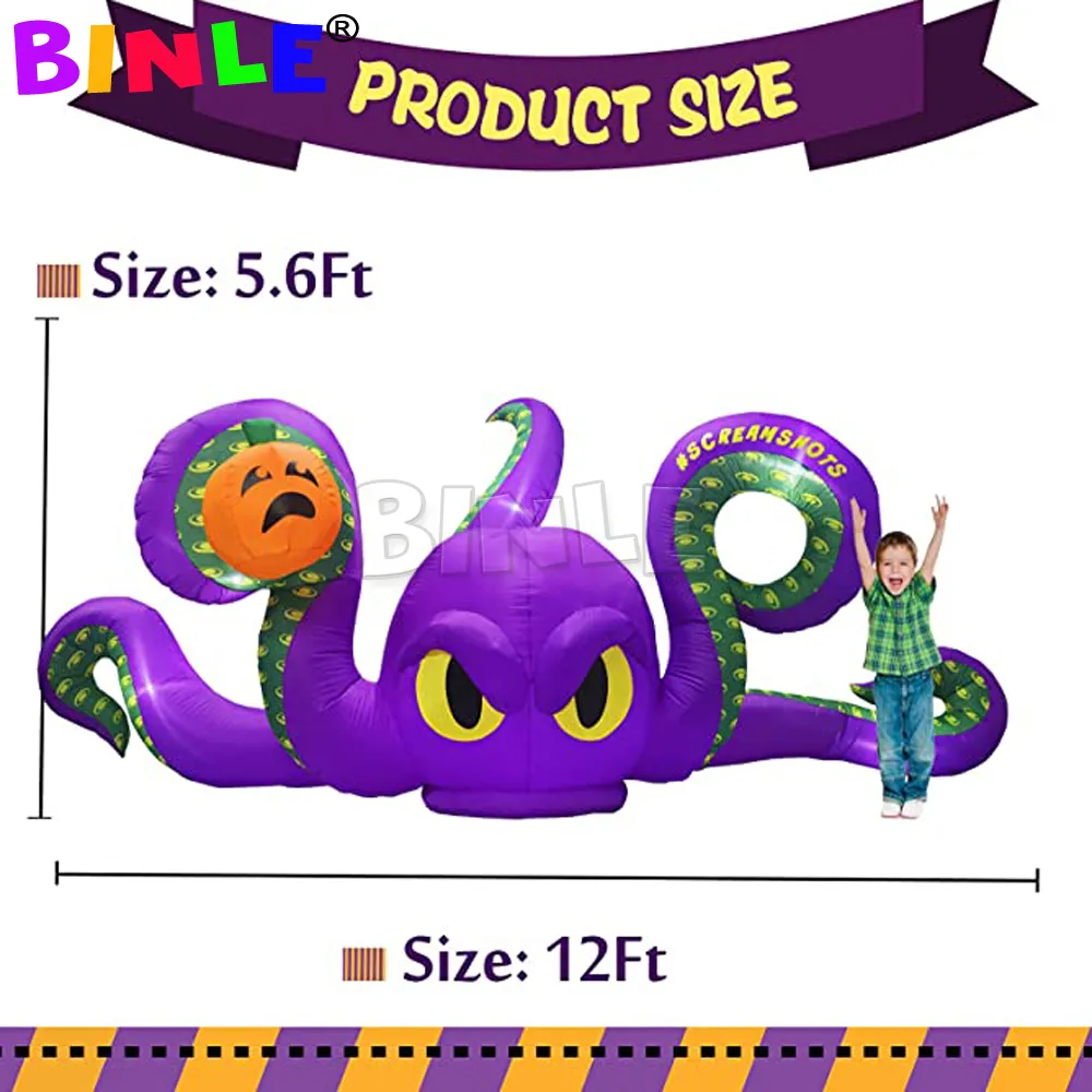 12Ft Halloween  Inflatables Octopus with Pumpkin, Blow Up Devilfish Decorations with LED Lights for Halloween Decorations Outdoor