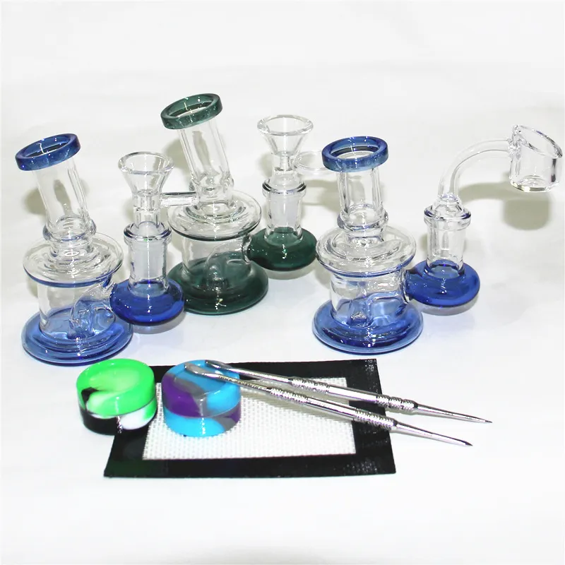 4,5 pollici Mini Glass Dab Rigs Bong Perc Pipa ad acqua in vetro Beaker Recycler Oil Rigs con ciotola per fumatori Banger al quarzo da 14 mm