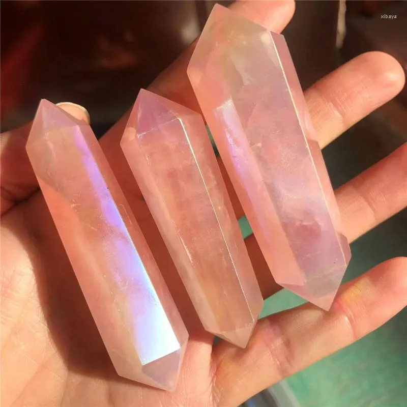 Decorative Figurines Natural Crystal Tower Aura Rose Quartz Double Wand Point Healing Stones For Home Decor