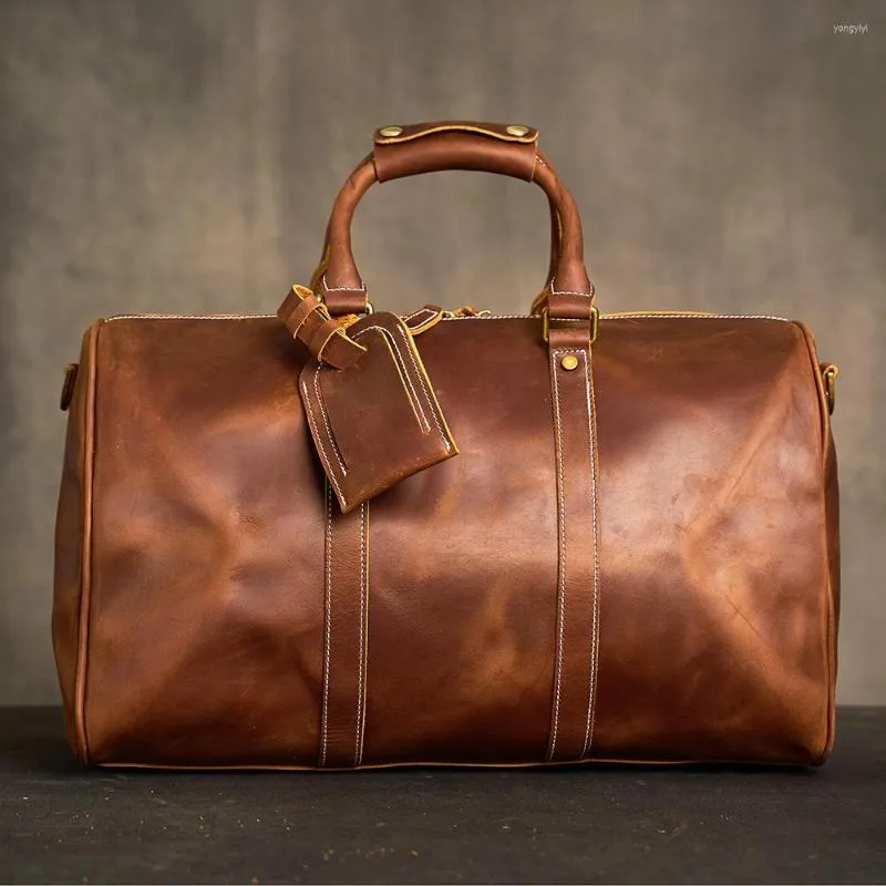 Duffel Taschen echte Leder -Reisetasche Vintage Handtasche Messenger Business Trife großer Kapazität Gepäck Laptop für 15 Zoll