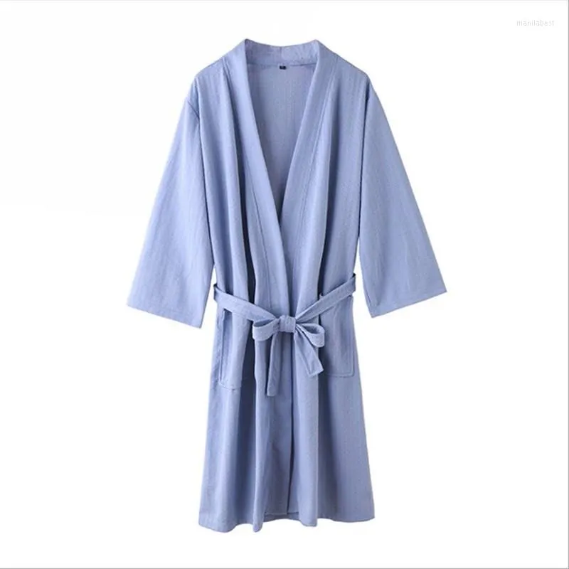 Dames slaapkleding paar wafel losroeg jurk lente herfst liefhebbers v-neck kimono badjrobe casual nachtkleding met pocket home jurk