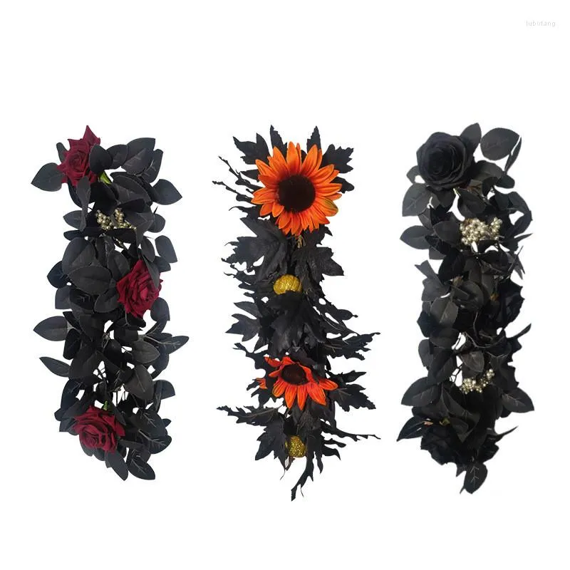 Kwiaty dekoracyjne Halloween dekoracja drzwi czarny las na ścianie muntarza sztuczna
