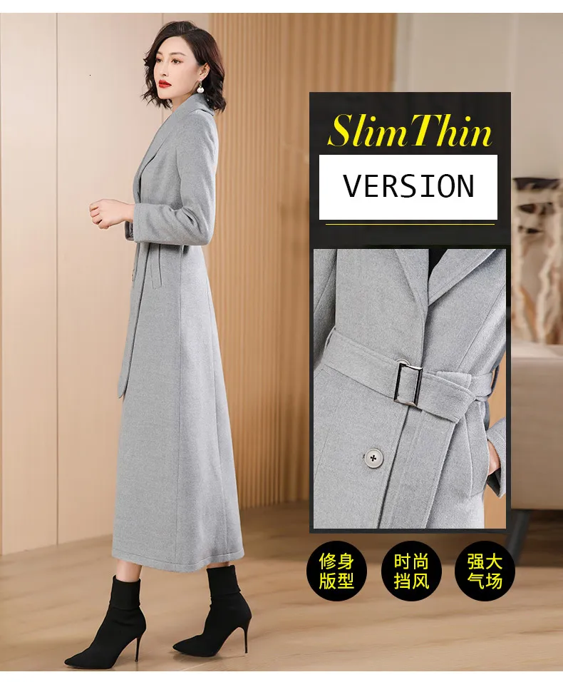 Woolen Spring Coat Women's Gray Long Woolen Coat, Spring Autumn Fashion Turndown Collar ...