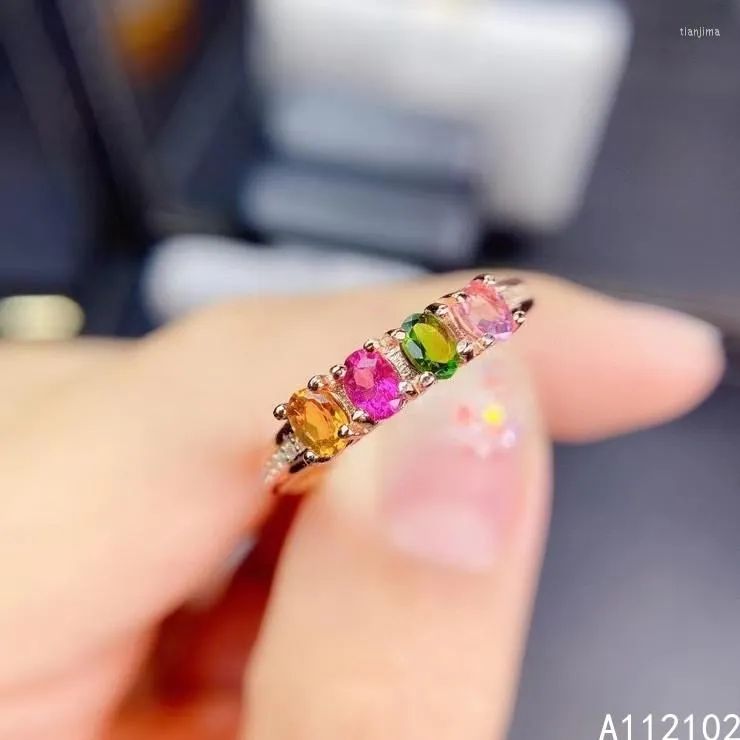 KJJEAXCMY Fine Jewelry S925 Sterling Silver Incrusté Tourmaline Naturelle Fille Noble Gemstone Ring Support Test Style Chinois