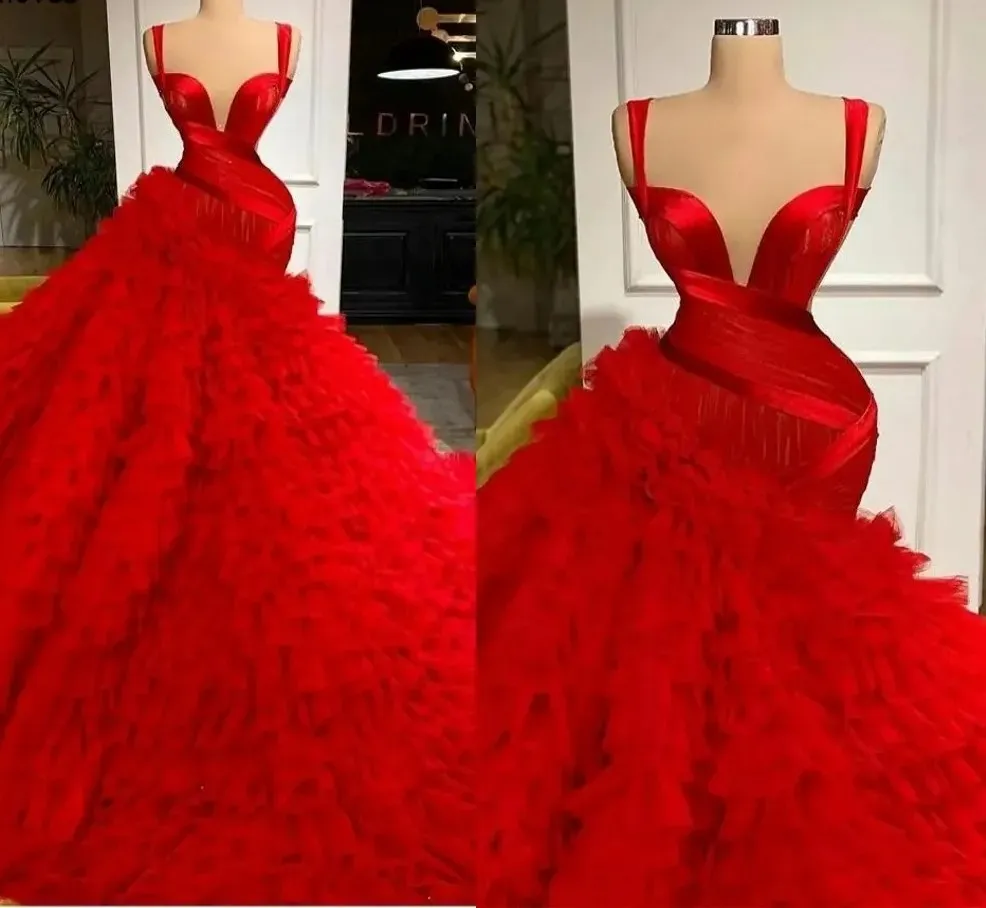 2023 Rode prom -jurken Mermaid Sweep trein mouwloze ruches ruches op maat gemaakte avondjurk formele gelegenheid slijtage vestidos plus maat
