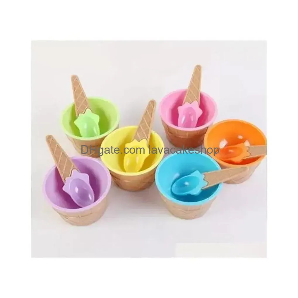 Ice Cream Tools Kids Bowls Cup Couples Bowl Gifts Dessert Container Holder With Spoon Drop Delivery Home Garden Kitchen Dining Bar Dhfqt