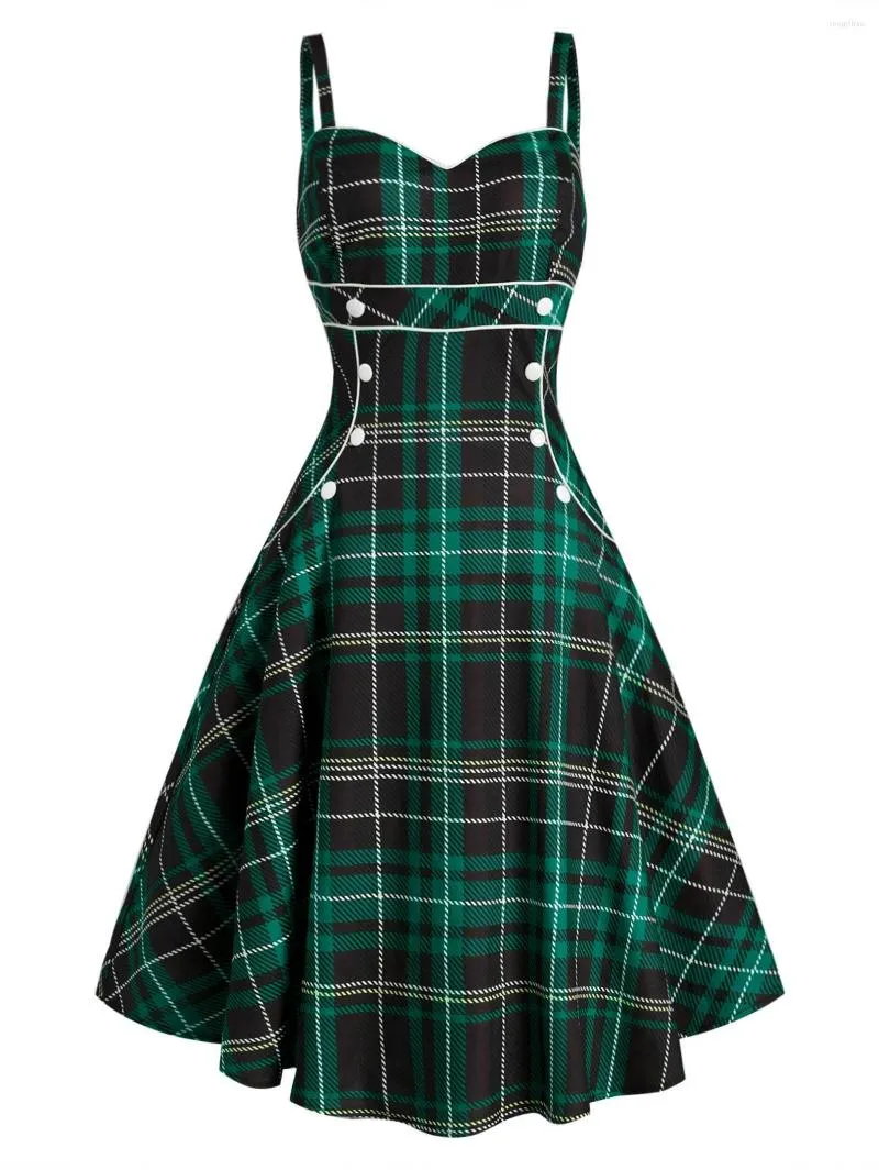 Casual Kleider Harajuku Frauen Plaid Button Verziert Schatz Rockabilly Stil Kleid Vintage Ärmellose Gothic Party