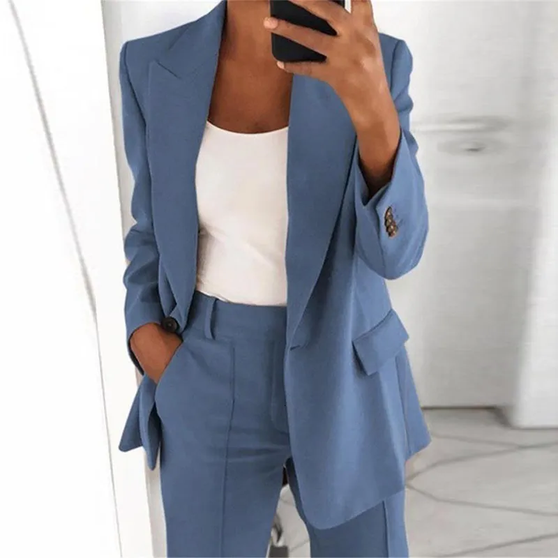 Kvinnors kostymer Blazers Autumn Elegant Top Office Women's Thin Suit Jacket Single Button Sacka Jacka Women's Long Arm Monochrome Jacket 230223