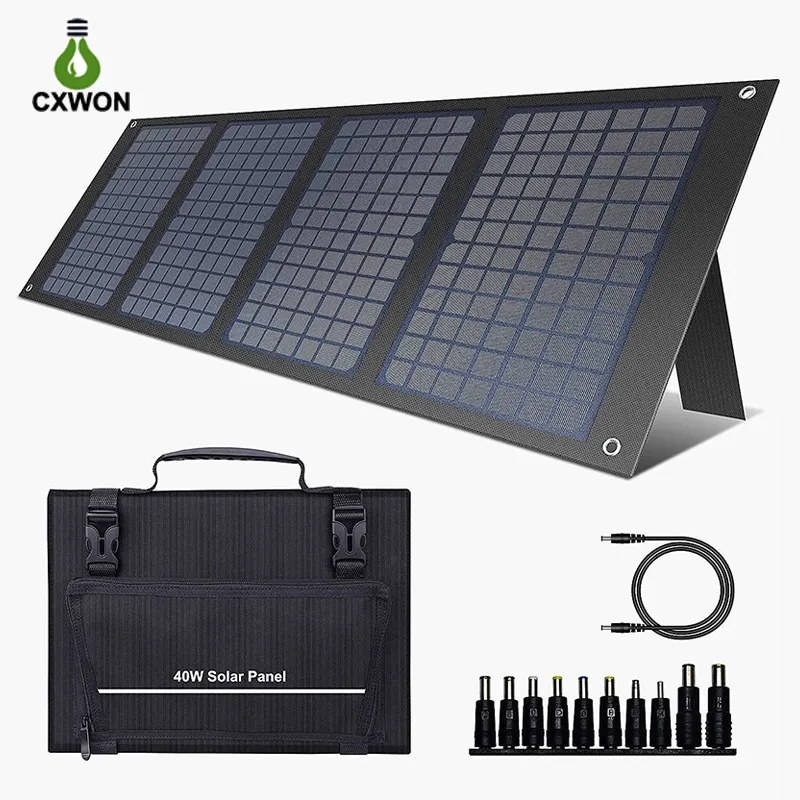 Sac à dos solaire 100 W chargeur de panneau solaire pliable avec prise 18 V DC pour générateur solaire portable avec USB-A USB-C QC 3.0 pour camping en plein air, van, camping-car, voyage