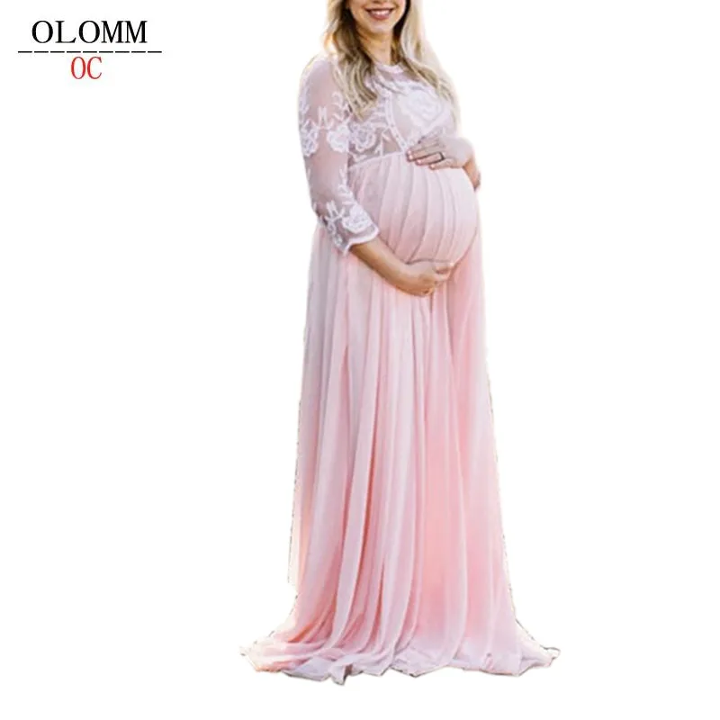 OC 624M72 New Victorine Women's Dress Top Quality Pregnant Skirt Chiffon Lace Patchwork Floor Long