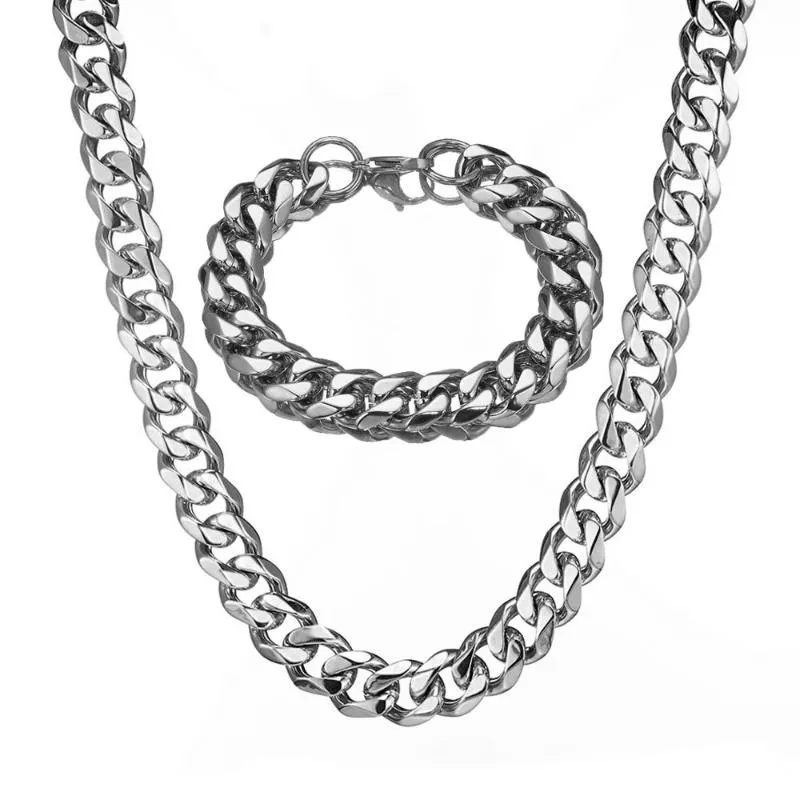 Chains 13/15mm Bracelet Or Necklace Optional Metal Stainless Steel Silver Color Cuban Curb Chain Men/Women Jewelry Christmas Gift 7-40"