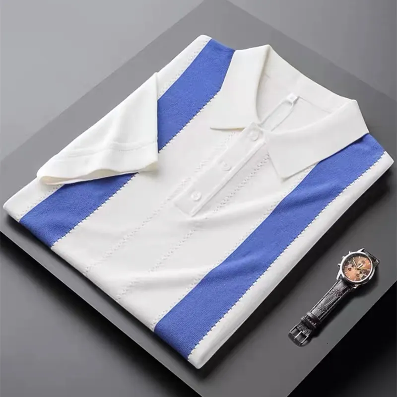 Erkek Polos Yüksek Kaliteli Lüks Nefes Alabilir Örme Kısa Kollu Erkekler Polo Gömlek Kore Moda Kontrast Renk Erkekler T-Shirt Yaz Top 230223