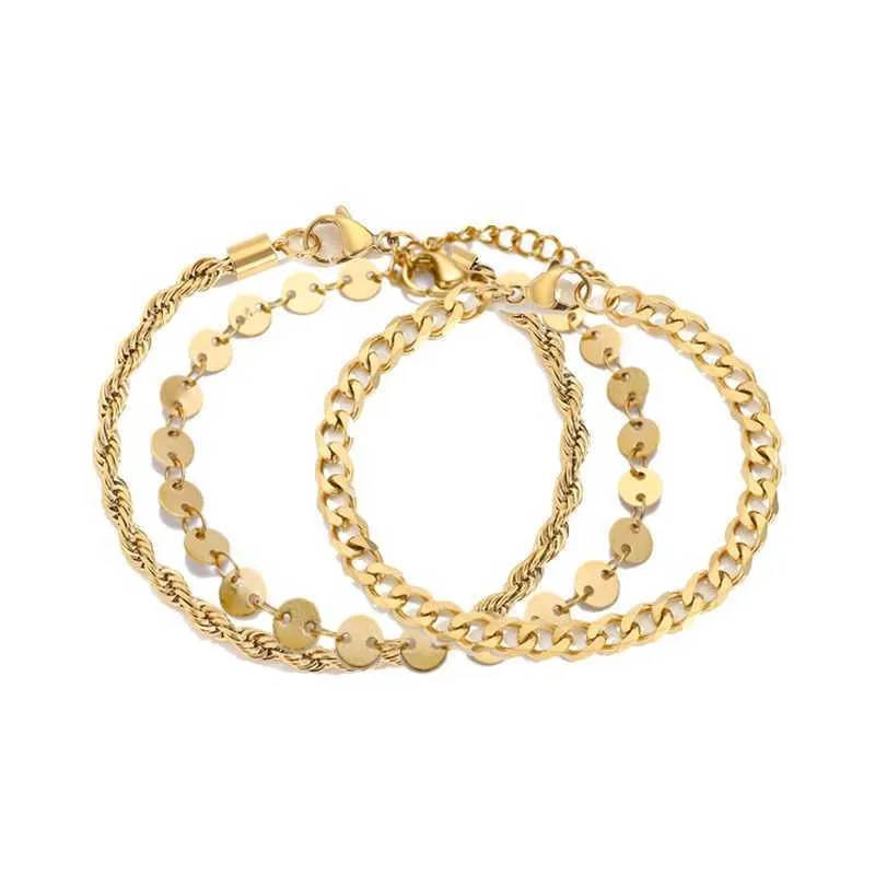 Linkketen Nieuwe armband voor dames trending producten sieraden set roestvrij staal Cubaanse ketting bedekt 14k gouden hand vrouwelijke armband sieraden G230222