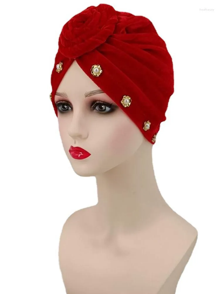 Vêtements ethniques velours Turbans africains femmes noeud avec applique Bandana Bonnet chapeau 2023 mode velours tête Hijab casquette Auto Geles