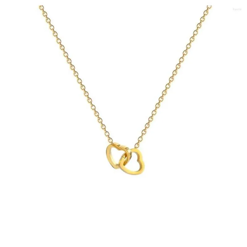 Correntes 316L Aço inoxidável doce Double Heart Buckle Colares Chain Clavicle Chain For Women Fashion Fine Jewelry Party Gifts