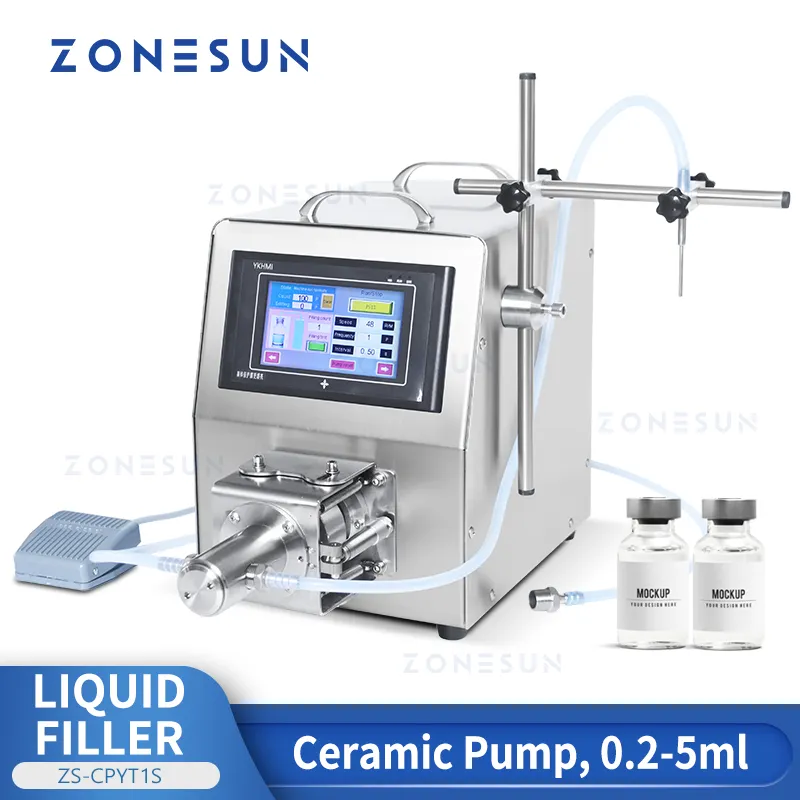 Zonesun Vial Liquid Filler Low Dosage Reagent Partion Eyedrop Ceramic Pump Bottle Filling Machine Equipment ZS-CPYT1S