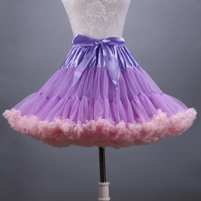 Färgglada tyllflickor petticoat underskirt tyll kjol vuxen mesh daglig puffy kjol benfri kjol