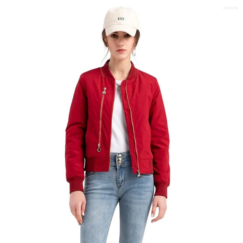 Kvinnans jackor 2023 Kvinnors Autumn Jacket Solid Color Bomber Round Neck dragkedja Baseball Uniform Quiltade Coat Women