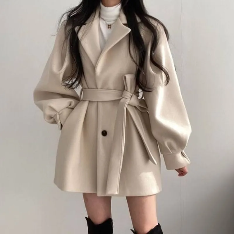 Kvinnors jackor trenchrock för kläder våren och hösten koreansk version dubbelbrast bältet lady cloak 230223