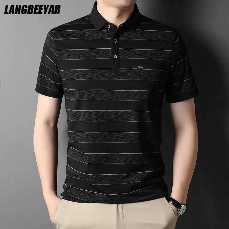 Men's Polos Top Grade Summer Brand Designer Polo Striped Shirt Men Short Sleeve Simple Casual Tops Korean Fashions Mens Clothing 230223