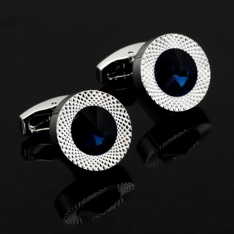 Manschettlänkar Dy High End Fashion Men's Shirts Cufflinks Luxury Design Silvery Round Blue Crystal 230223