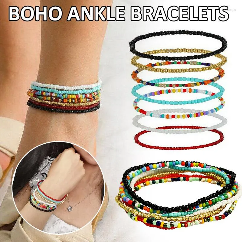 Strand 7 PCS 22 cm Boho Multi Layer Beaded Anklet Armband Foot Chain Beach For Women Men Gifts Daily Wear Fashion Jewelry