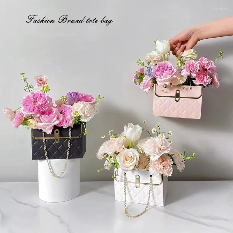 Hediye Sargısı 4pc Portable Gül Çiçek Kutusu Ambalaj Sarma Çantası Düğün Sevgililer Günü Doğum Günü Partisi Hediyeler Malzemeleri