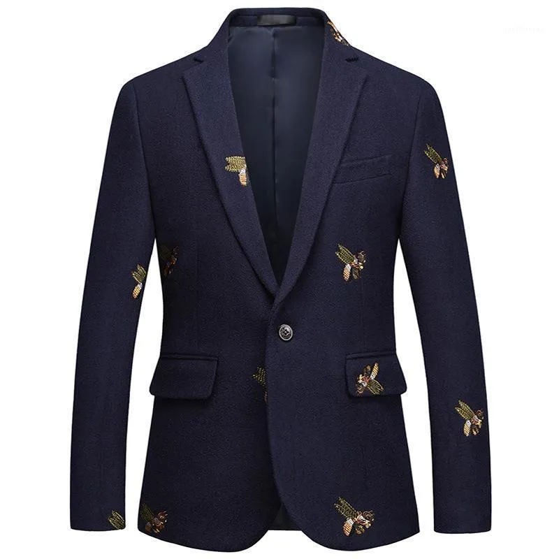 メンズスーツブレザーメンズ2023秋の冬のジャケットファッション豪華なビー刺繍ウールブレザーウェディングビジネスプロムシンガー