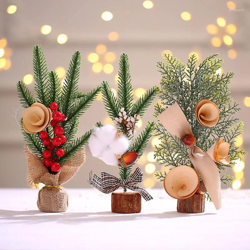 Dekorativa blommor mini träd bordsskiva dekorationer tall bär krukväxt för hem bröllop juldekor år present navidad noel dekora