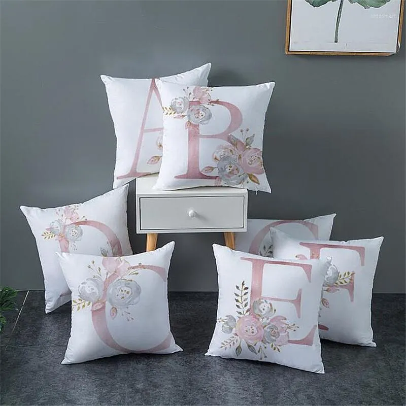 Oreiller A-Z Mode Square Ins Canapé-lit Taie d'oreiller en peluche Lettre Amant Fleur Imprimé Motif d'impression Siège moderne