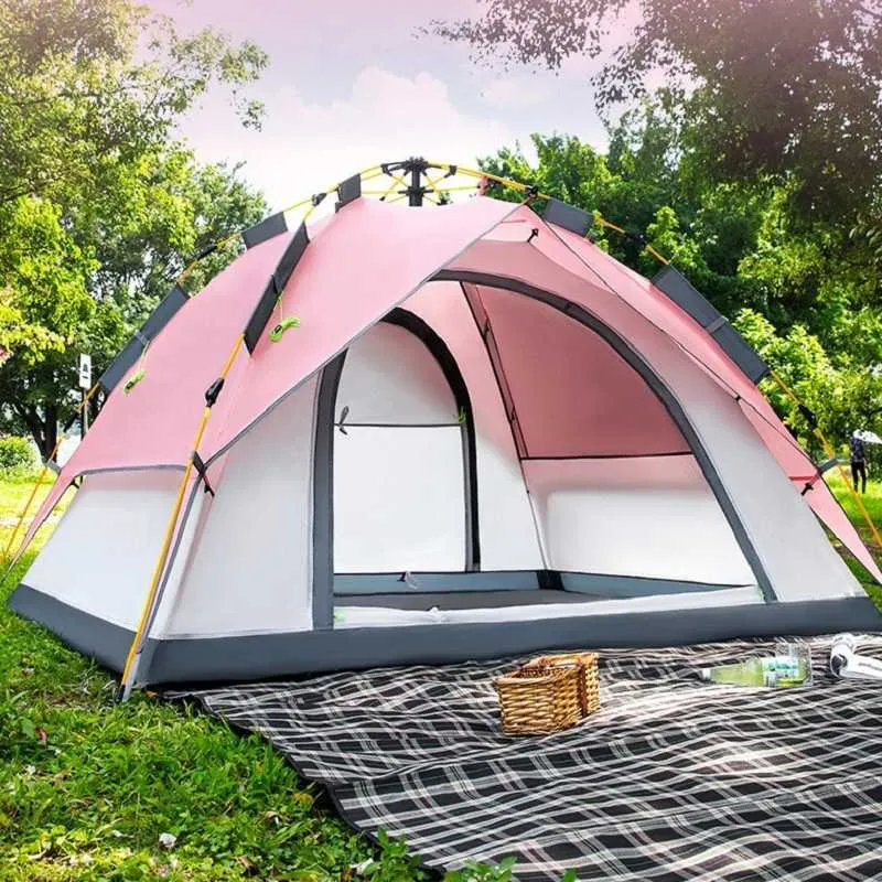 Tents and Shelters WolFAce Outdoor Tent Fully Automatic Portable Tent Family Picnic Camping Nobuild Quickopen Pink Tent 2022 New Dropshipping J230223