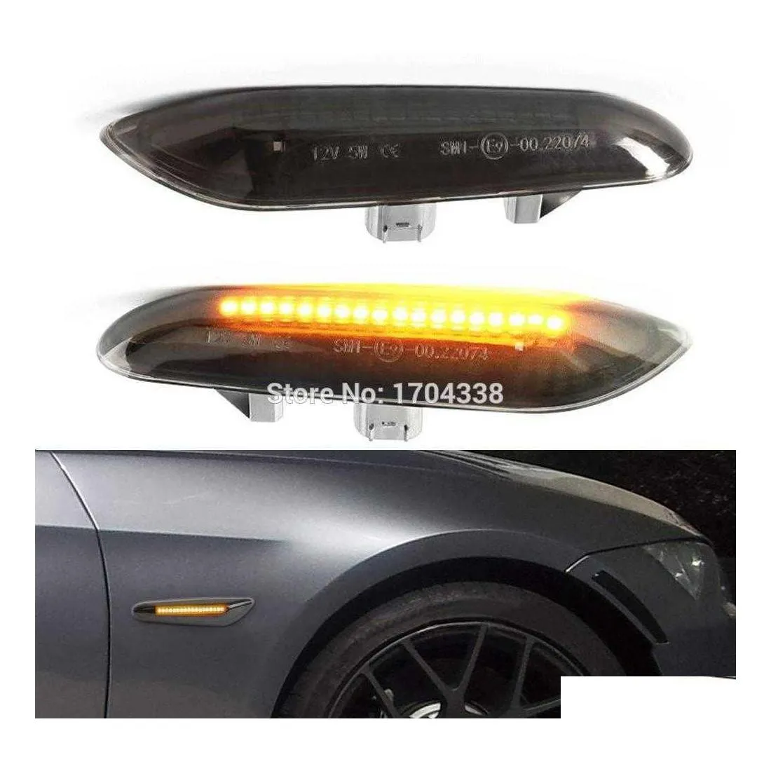 Dekorativa lampor 2x Amber LED -sidomarkör Turn Signal Light for E90 E91 E92 E93 E46 E53 X3 E83 X 1 E84 E81 E82 E87 E88 röklins B DH5XN