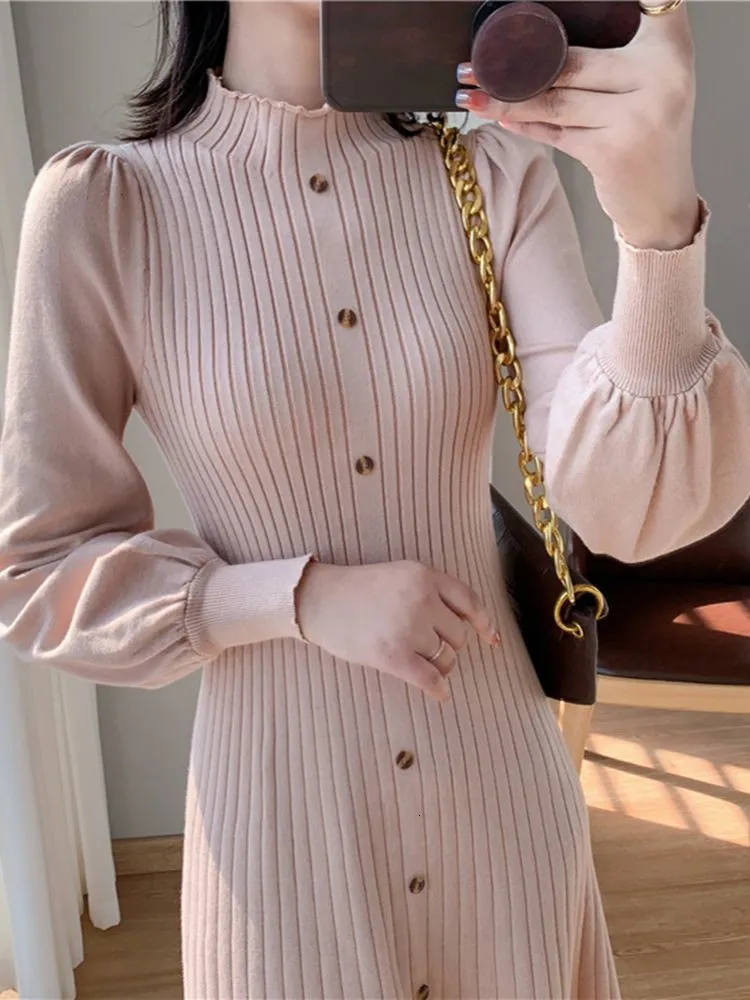 Casual Dresses Winter Women Spring Elegant Midi Knit Sweater Dress Autumn Female Aline Clothes 230223 Casual Dresses Winter Women Spring Elegant Midi Knit Sweater Dress Autumn Female Aline Clothes 230223