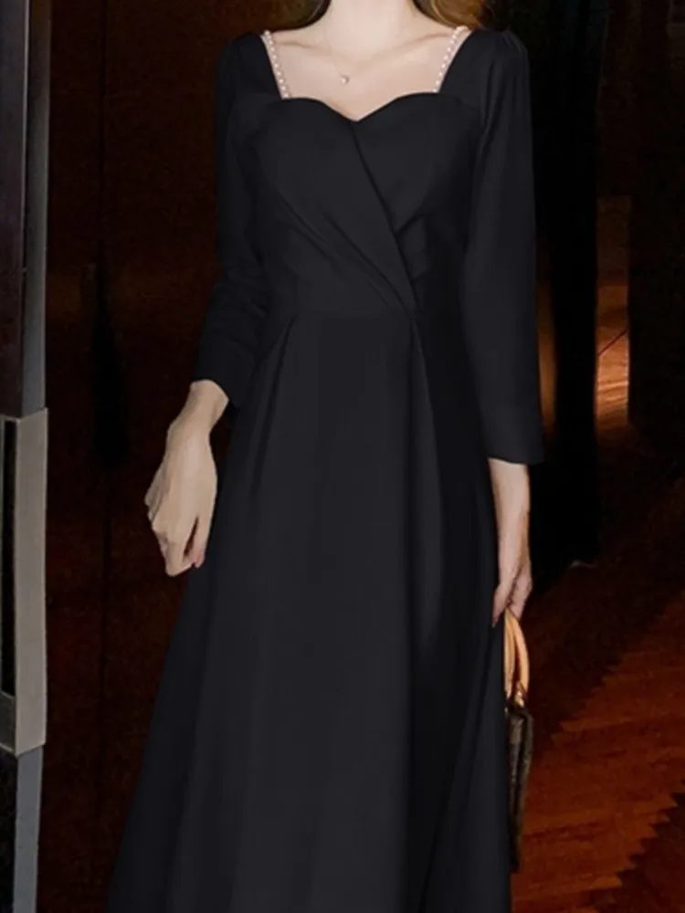 3 4 sleeve black dress knee length Classic 3/4 Sleeve Modest Knee-Length Shift Dress Black / Small main image 0