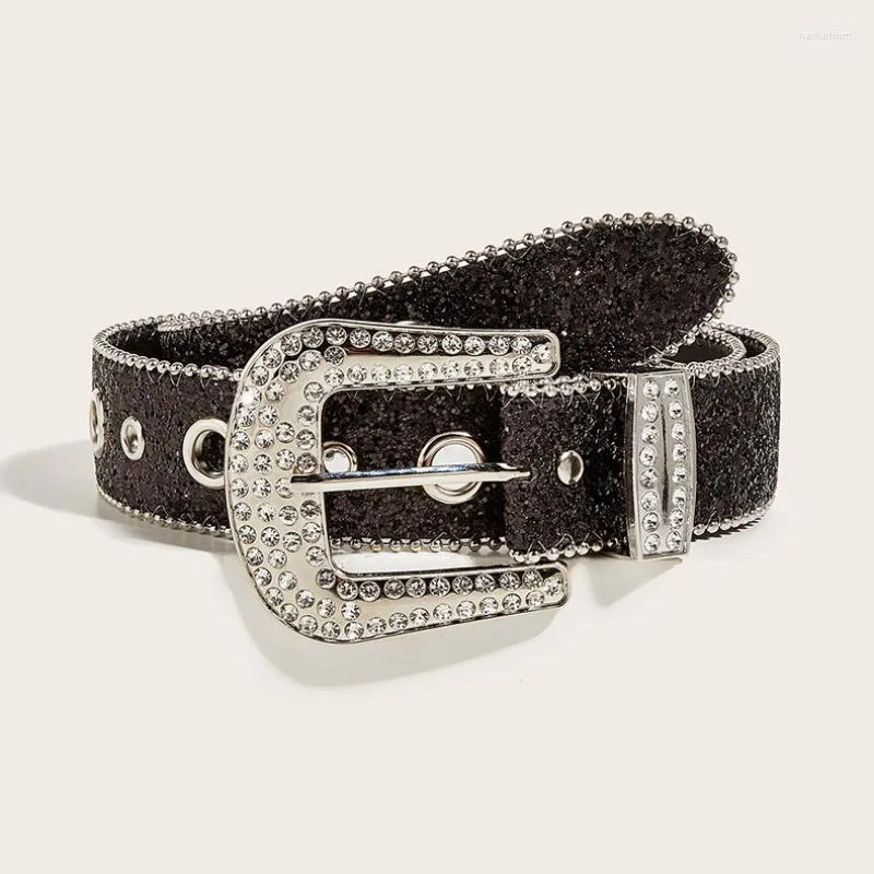 Belts 2023 Rhinestone Women Pu Leather Riem Western Cowboy Y2K Girls Fashion Belt For Jeans Men Dropship