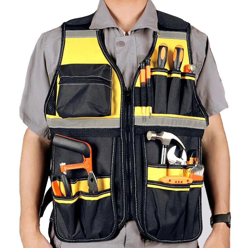 Ferramenta de coletes masculinos para segurança de carpinteiro Reflexivo com bolsos de trabalho de trabalho de trabalho de pescadores de pesca 230223