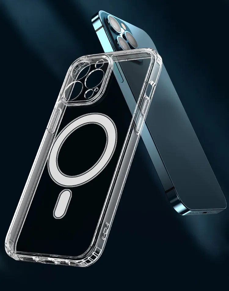 Manyetik Kablosuz Şarj Samsung S23 S22 Ultra iPhone 14 için Şok geçirmez Kılıflar 13 Pro Max 12 11 Sert Akrilik Plastik Yumuşak TPU Net Mıknatıs Telefon İnce Delik Cilt