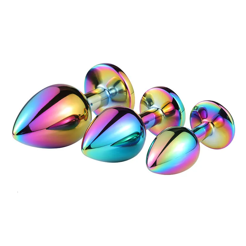 Giocattoli anali Arcobaleno Oro rosa Rosa Piccola Media Set Forma a cuore Cristallo Metallo Perline anali Plug anale Gioielli_voghion.com