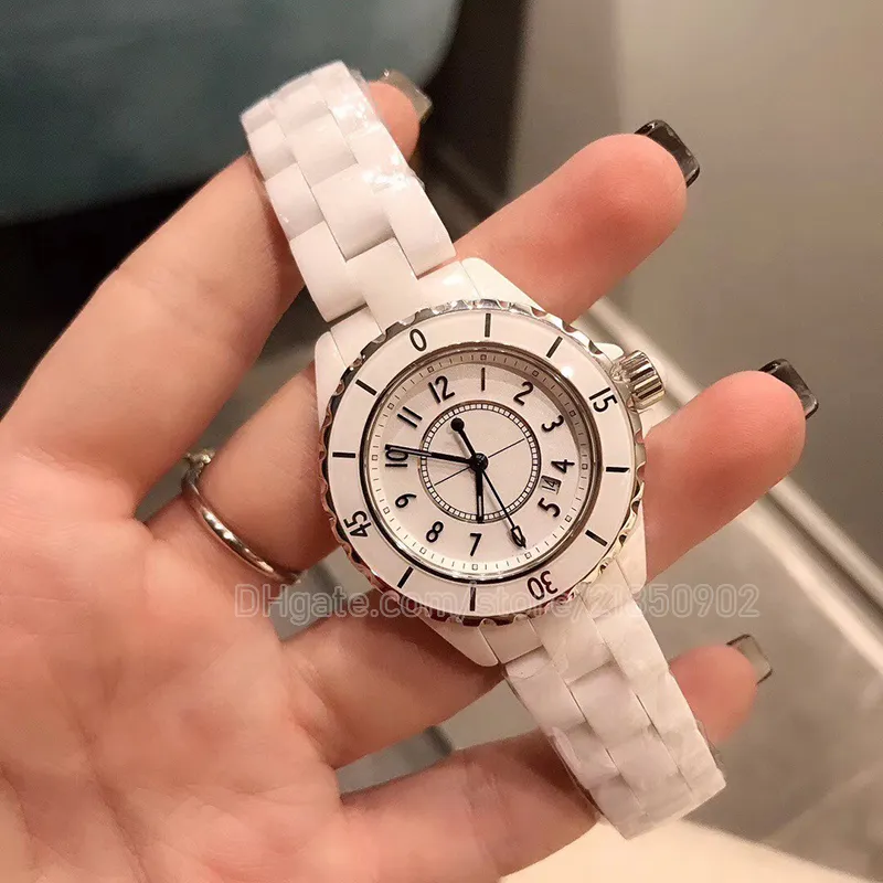 Quartz lday relógios 38mm fábrica de cerâmica preta diamantes mostrador branco senhoras relógio h2125 33mm mulheres fashional designer relógio de pulso sap320w