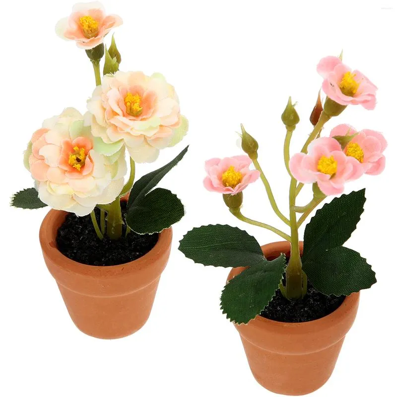 Flores decorativas 2 PCs Plantas de Bonsai em miniatura Tiny Flower Pot Toy House simulada em vaso